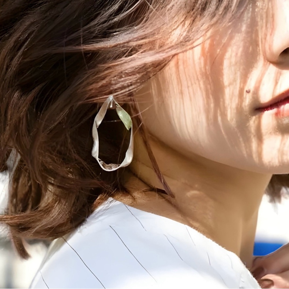 Matte Silver Abstract Hoop Earrings Large Swing